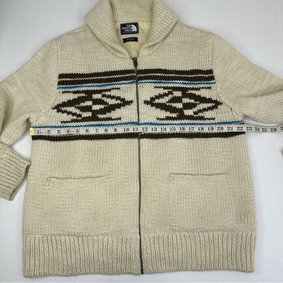 The North Face Men’s Cream Y2K Aztec Wool Knit Lined Cardigan Sweater L/C45 - Picture 14 of 15